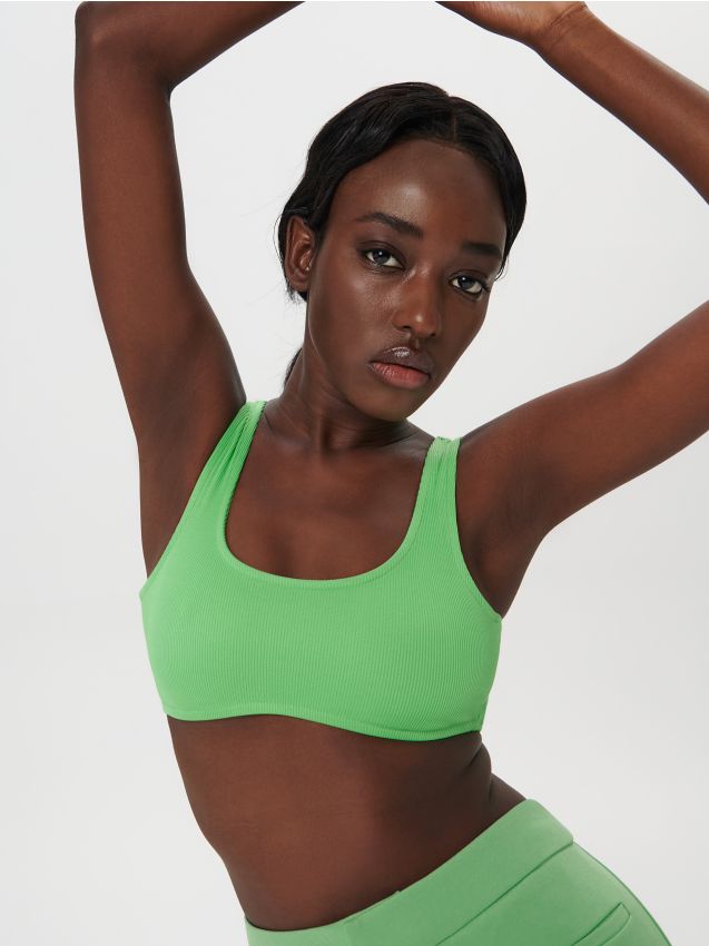 Sinsay - Crop top z prúžkovaného úpletu - zelená
