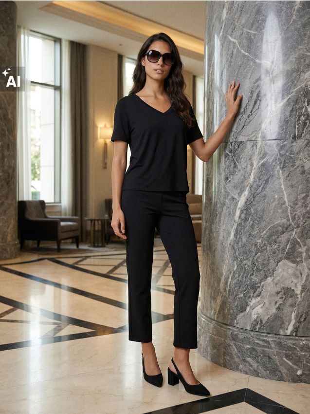 Sinsay - Pantaloni cu croială dreaptă din material roma - negru