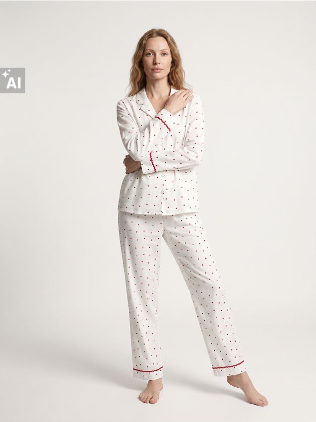 Sinsay - Pijama din două piese cu bumbac și amestec de viscoză - alb