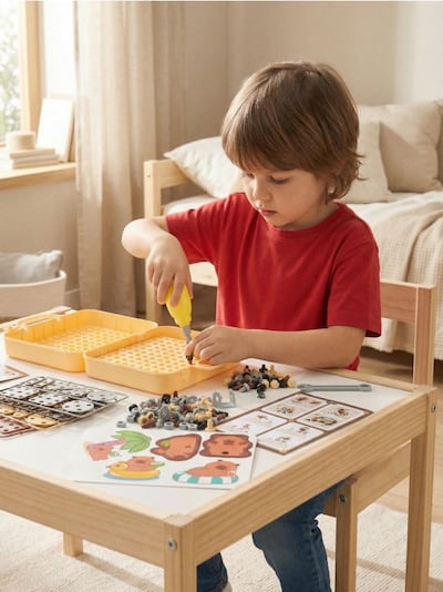 Csavarozható építő készlet kapibara mintával bőröndben