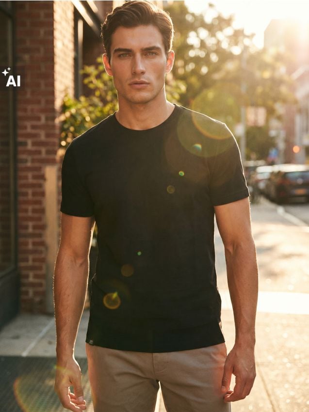 Sinsay - Tricou slim fit din bumbac cu mânecă scurtă - negru