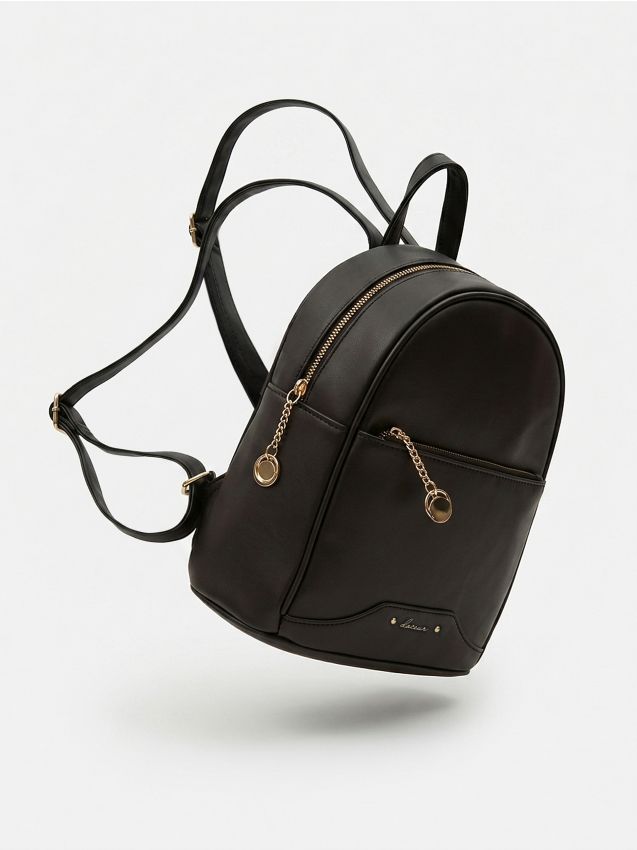 Sinsay - Rucsac din imitație de piele cu fermoar decorativ - negru