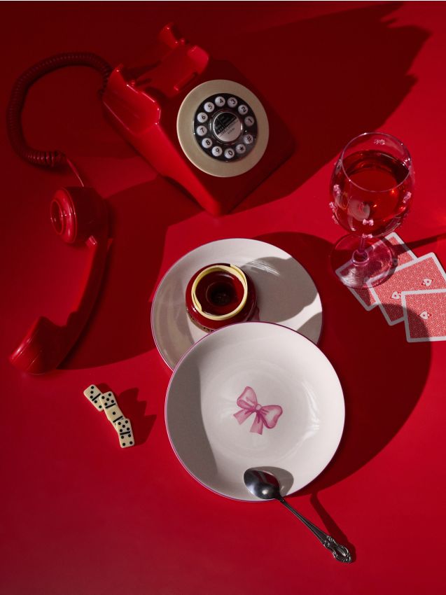 Sinsay - Farfurii ceramice cu motiv fundă, set de 2 - roz