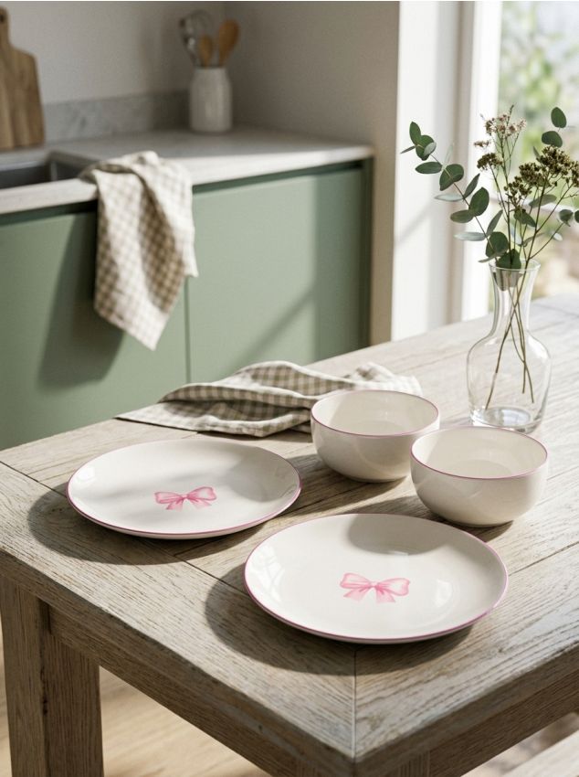 Sinsay - Farfurii ceramice cu motiv fundă, set de 2 - roz