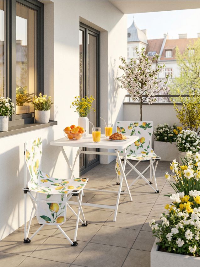 Sedia da giardino pieghevole con motivo di limoni - giallo