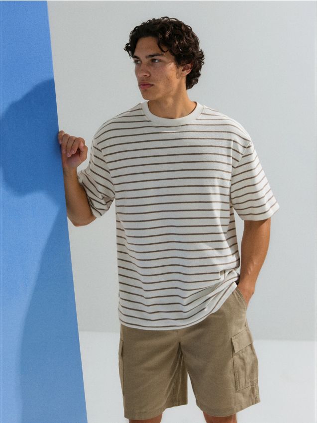 T-shirt in cotone a righe - panna