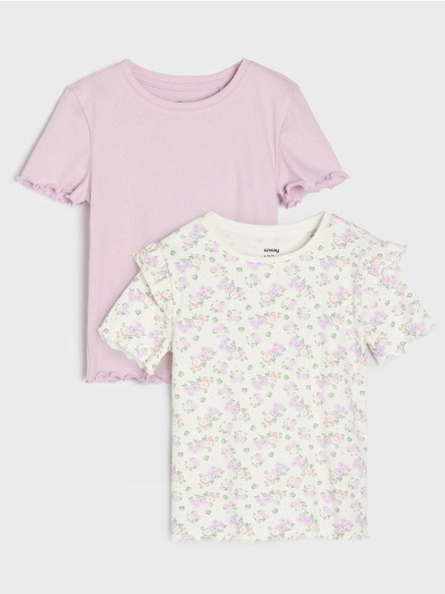 Sinsay - Tricouri din bumbac cu volane decorative 2 pack - multicolor