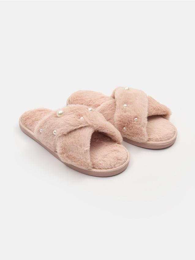 Sinsay - Papuci de casă din blană artificială - roz-pastel