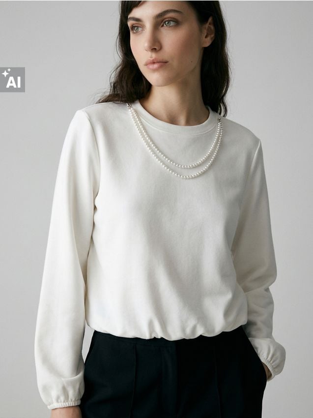 Sinsay - Bluza s viskozom s dekorativnim perlama na dekolteu