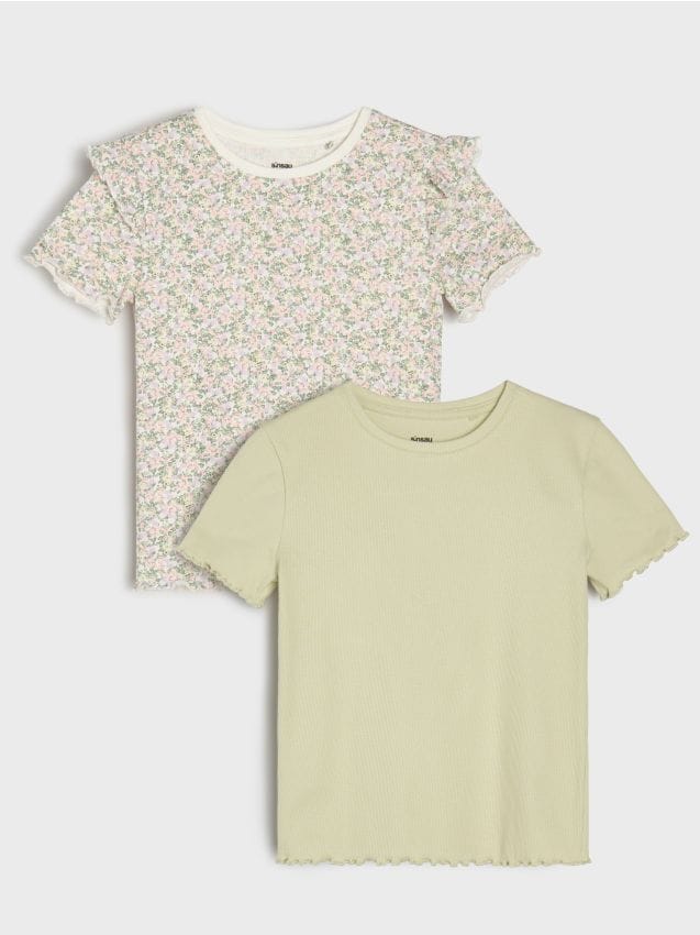 Sinsay - Tricouri din bumbac cu volane decorative 2 pack - multicolor
