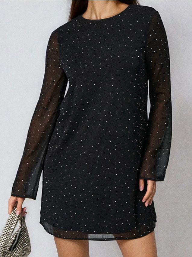 Abito mini con strass - nero