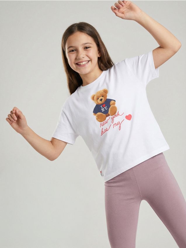 Sinsay - Tricou din bumbac cu imprimeu I LOVE NY - crem