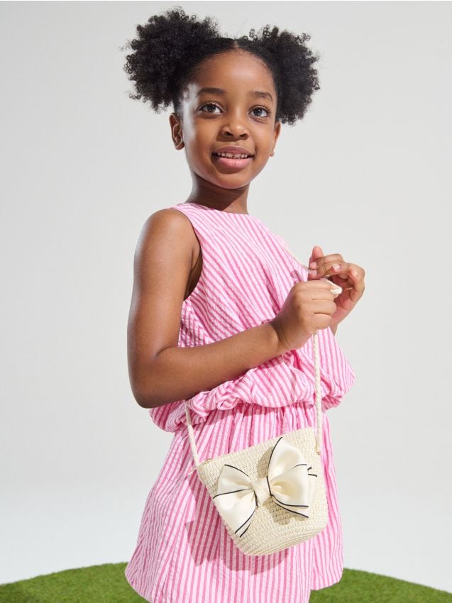 Sinsay - Geantă mică împletită cu fundă 3D - crem