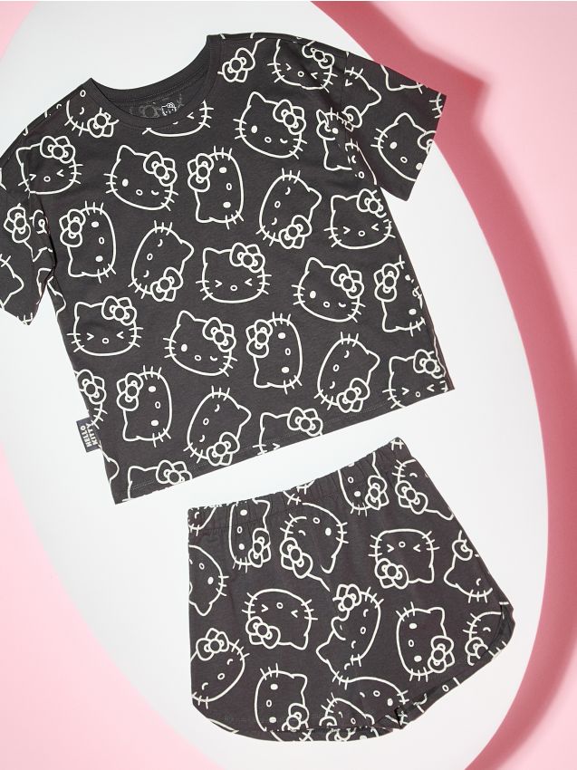 Sinsay - Pijamă din bumbac în două piese Hello Kitty - gri-închis