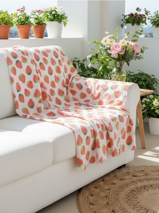 Sinsay - Pătură cu motiv de căpșună - roz