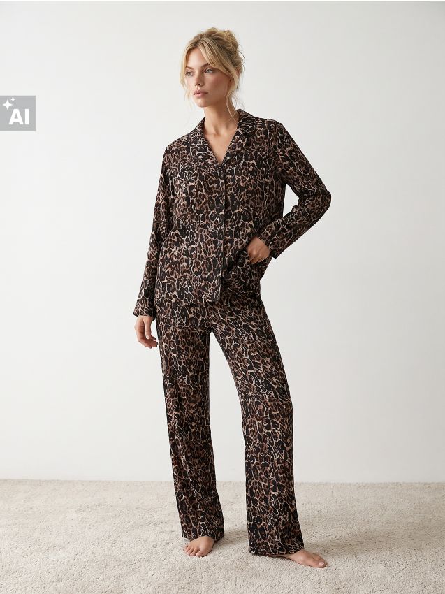 Sinsay - Pijama din viscoză din două piese cu imprimeu leopard - multicolor