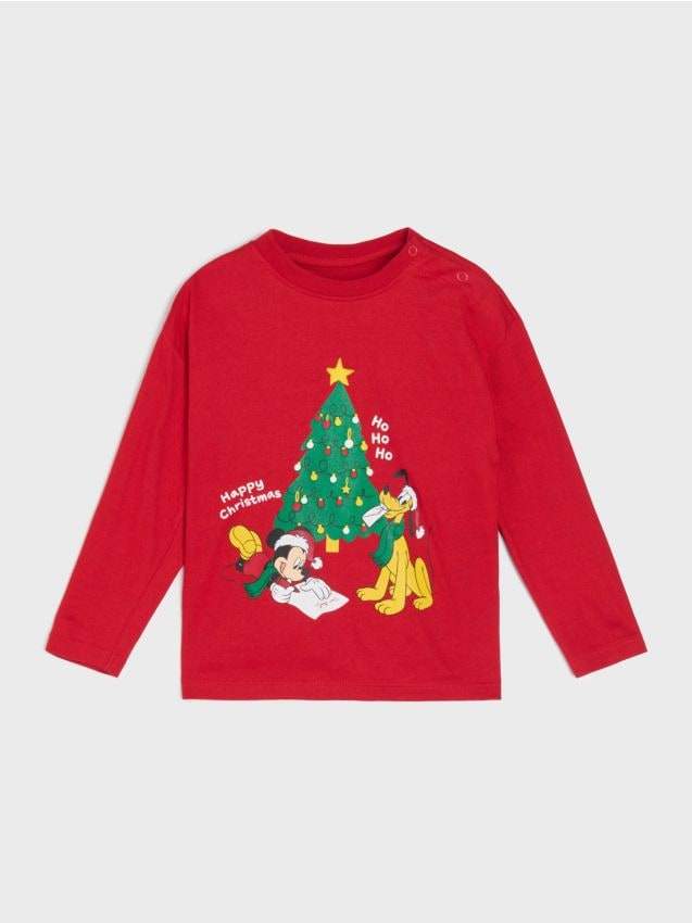 Sinsay - Tricou din Bumbac cu Print Mickey Mouse - roșu