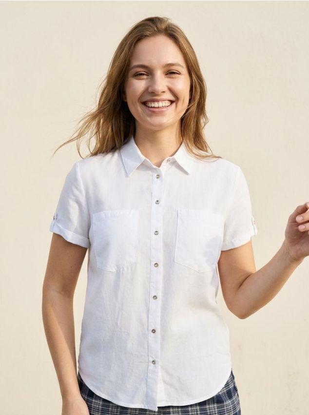 Sinsay - Wiskozowa koszula z krótkim rękawem - biały