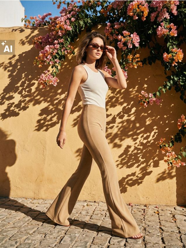 Sinsay - Pantaloni flare - bej