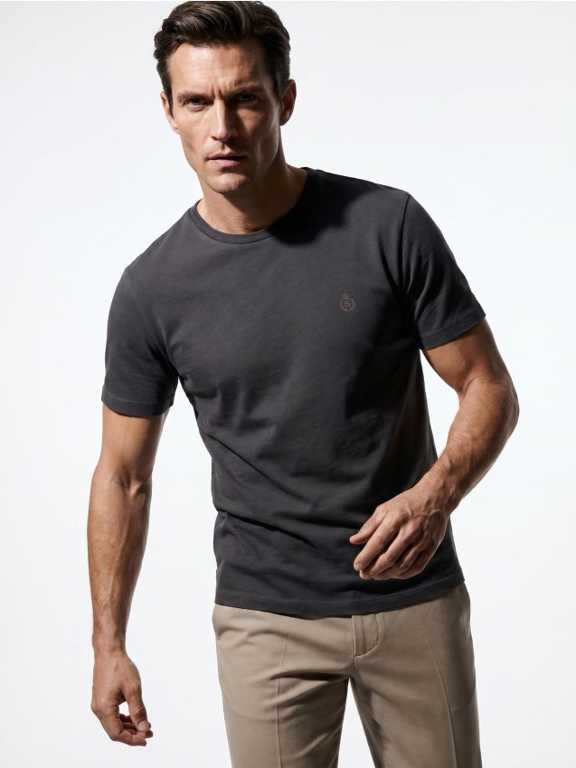 Sinsay - Tricou din bumbac cu broderie - negru-antracit