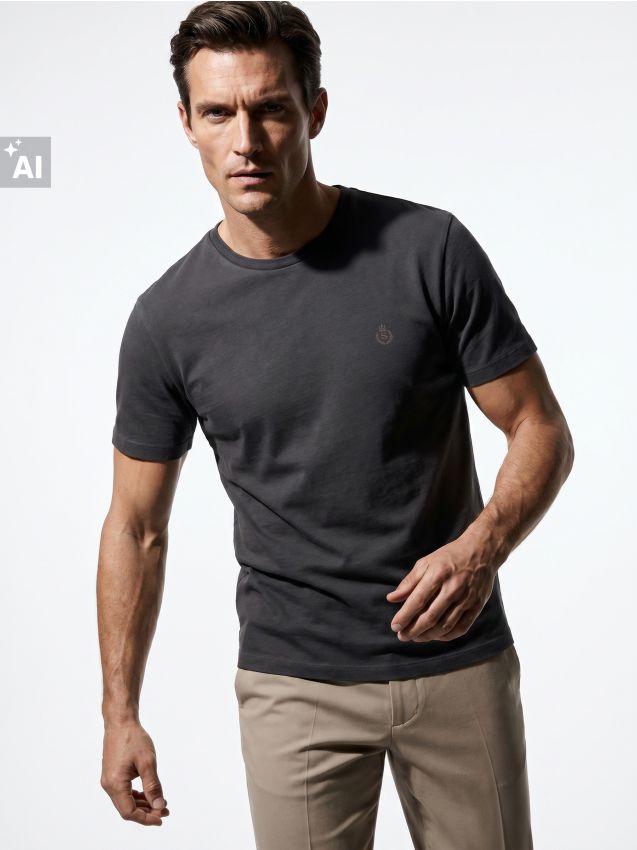 Sinsay - Tricou din bumbac cu broderie - negru-antracit