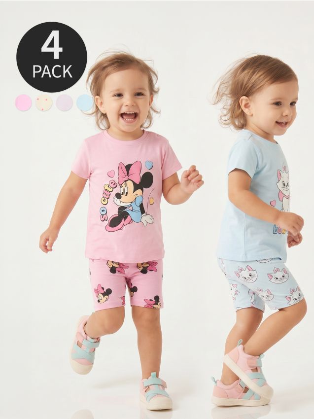 Sinsay - Colanți scurți din bumbac 4 pack Disney - roz