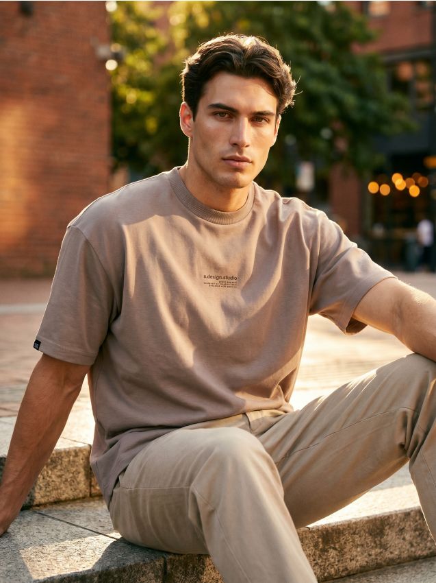 Sinsay - Tricou din bumbac comfort cu mânecă scurtă - bej