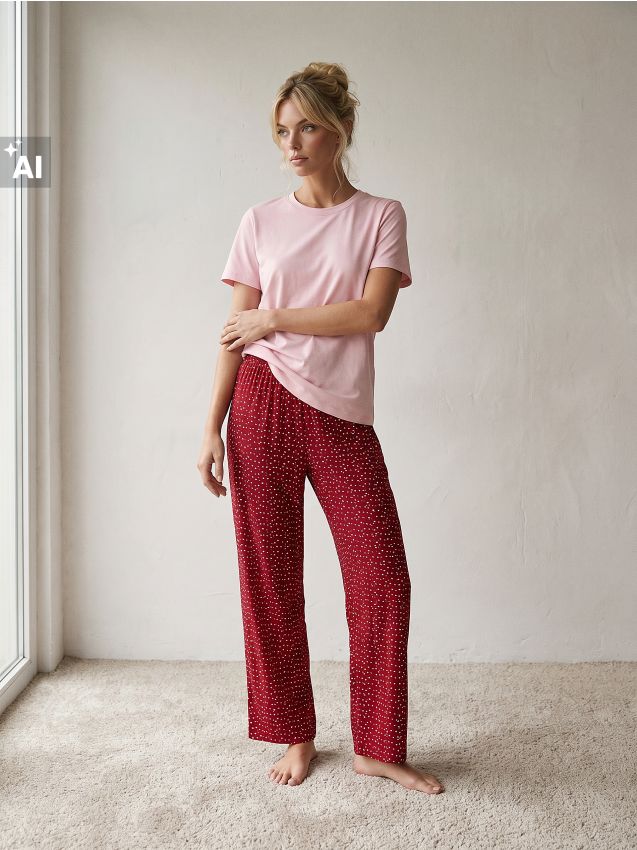 Sinsay - Pijama din bumbac din două piese cu inimioare - roz