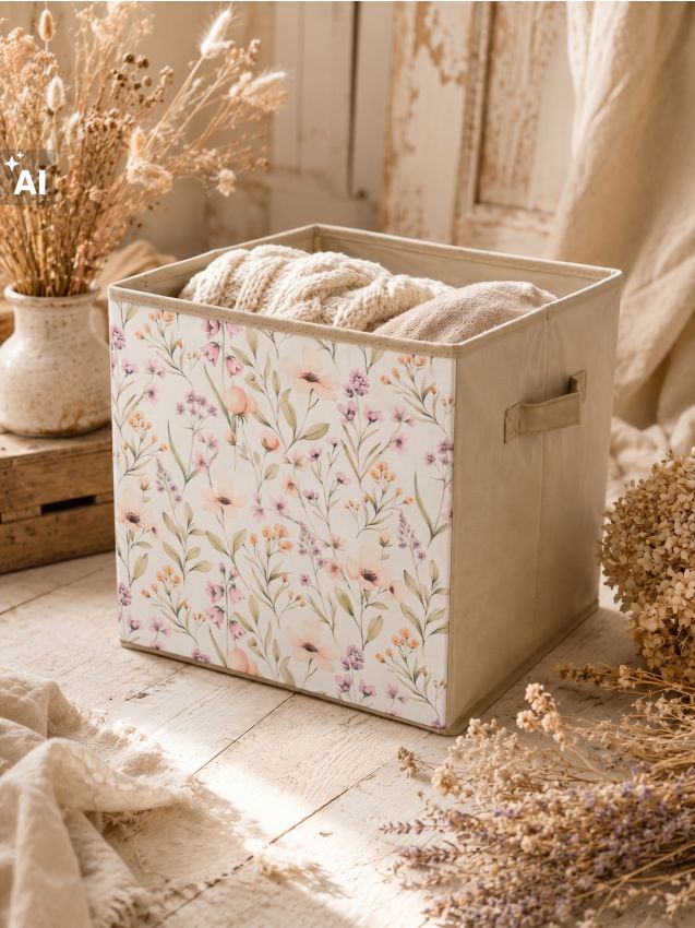 Sinsay - Cutie de depozitare pliabilă cu model floral - bej