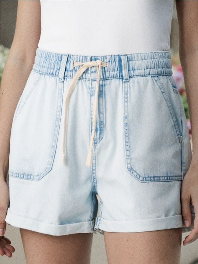 Sinsay - Szorty jeansowe paperbag high waist - niebieski