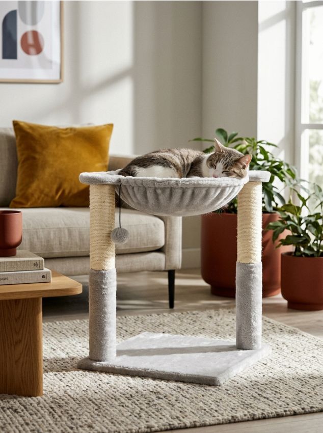 Sinsay - Scratcher pentru pisici cu culcuș și jucărie atârnată - nude