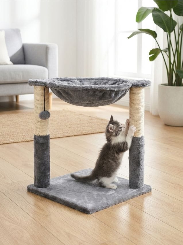 Sinsay - Scratcher pentru pisici cu culcuș și jucărie atârnată - gri deschis