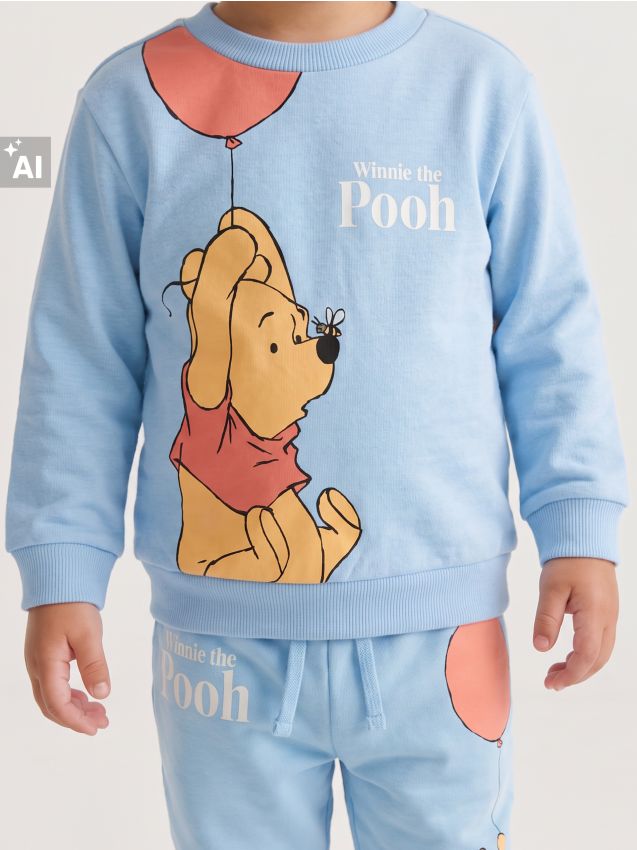 Sinsay - Bluză crewneck cu imprimeu Winnie the Pooh - Gri-albăstrui