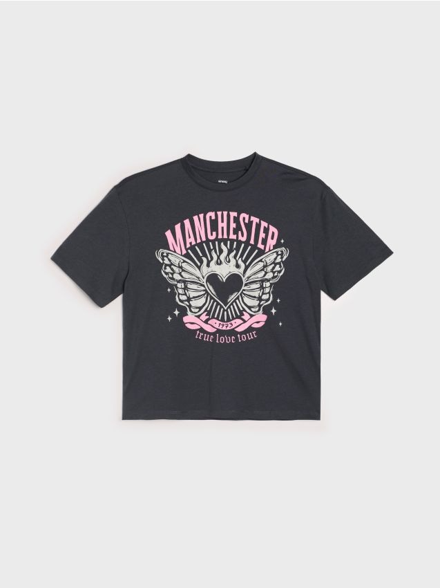 Sinsay - Tricou din bumbac cu mânecă scurtă - negru-antracit