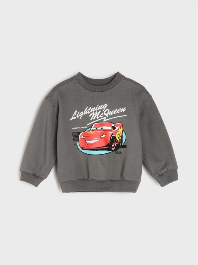 Sinsay - Hanorac din bumbac crewneck cu imprimeu Cars - gri-închis