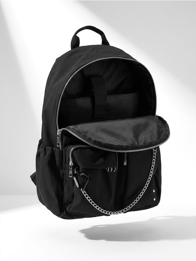 Sinsay - Rucsac cu lanț și decorațiuni metalice - negru