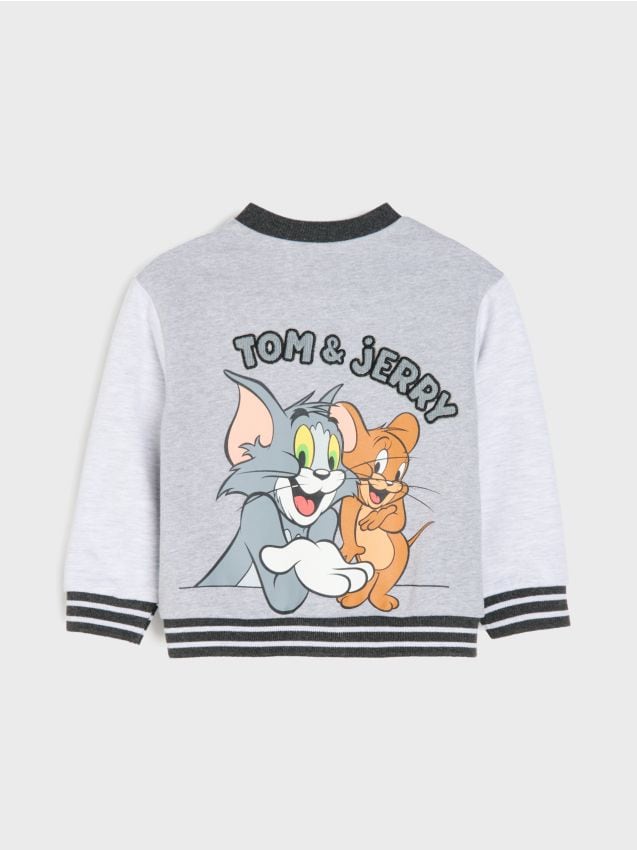 Sinsay - Jachetă de baseball din bumbac cu imprimeu Tom and Jerry - gri deschis