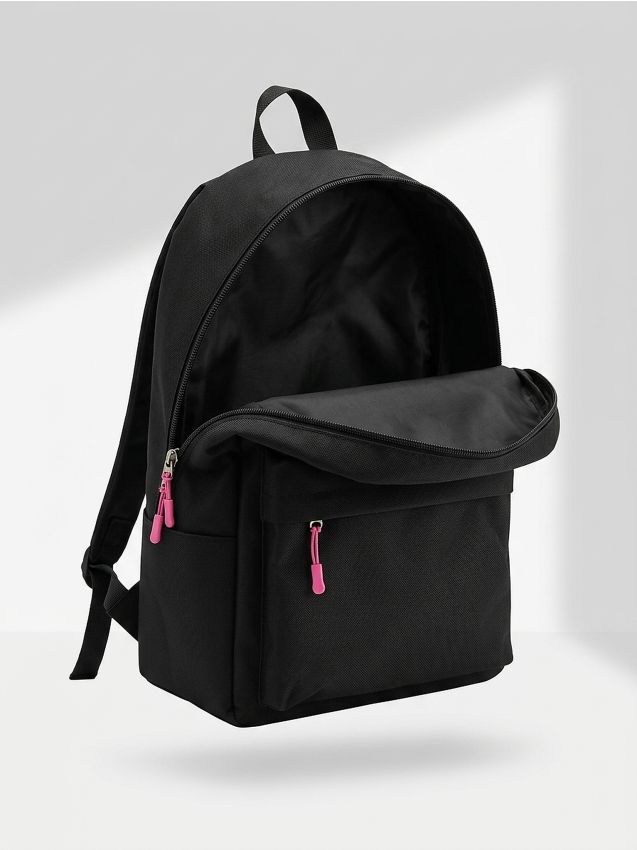 Sinsay - Rucsac cu textul GRL PWR și fermoare roz - negru