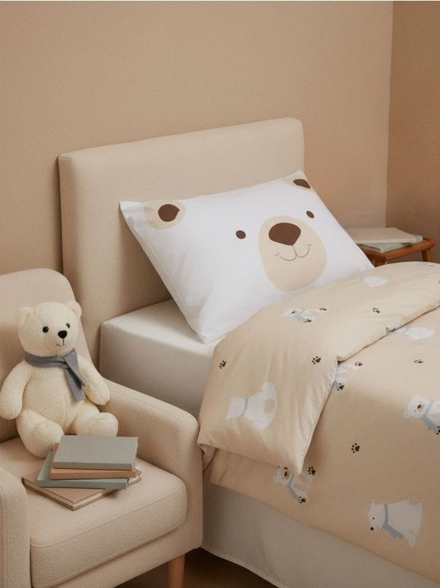 Sinsay - Bavlnená súprava posteľnej bielizne s motívom medvedíka - svetlošedá