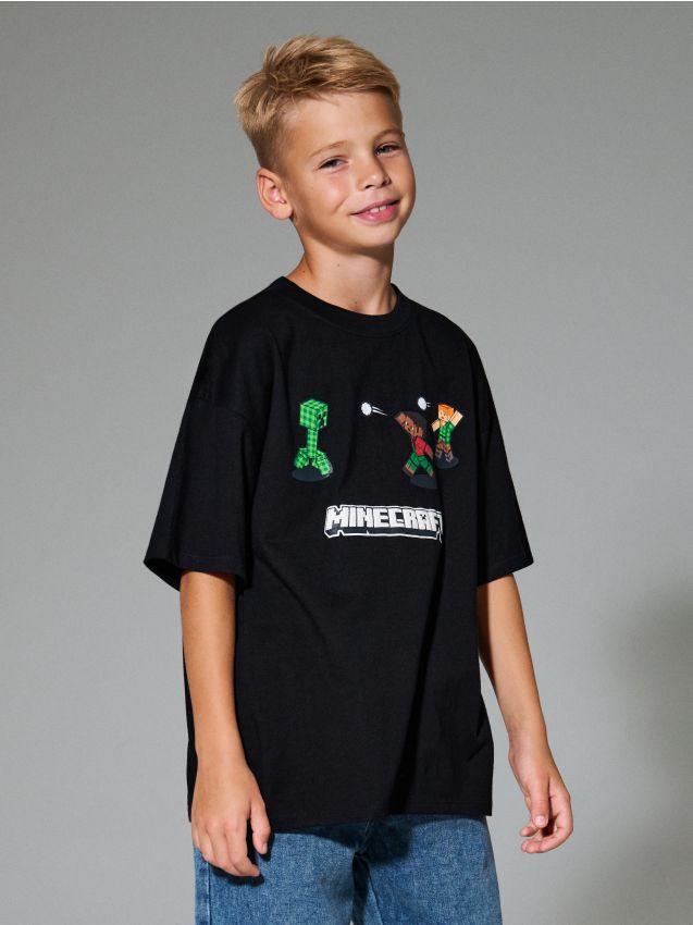 Sinsay - Oversize tričko Minecraft - čierna