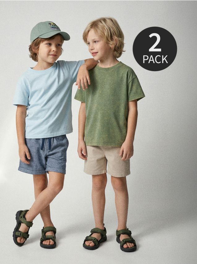 Sinsay - Tricouri din bumbac 2 pachet - verde-prăfuit