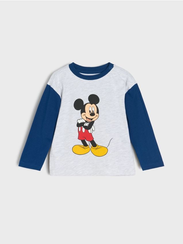 Sinsay - Tričko s dlhými rukávmi Mickey Mouse - svetlošedá