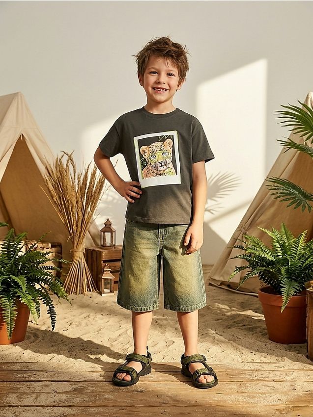 Sinsay - Tricou din bumbac cu imprimeu leopard - verde-închis