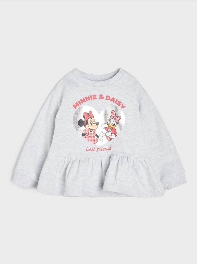 Sinsay - Hanorac crewneck cu imprimeu și finisaj cu volane Minnie and Daisy - gri deschis