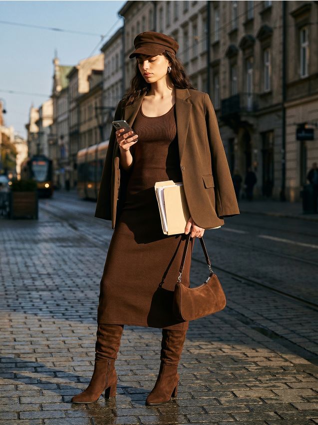 Sinsay - Rochie midi striată din viscoză - maro