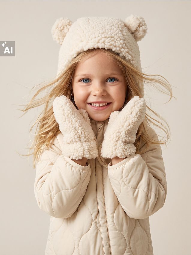 Sinsay - Căciulă rusească și mănuși cu un deget din blană teddy - bej