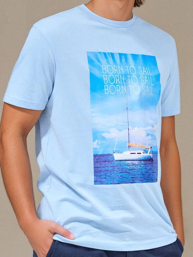 Sinsay - Tricou cu imprimeu - albastru