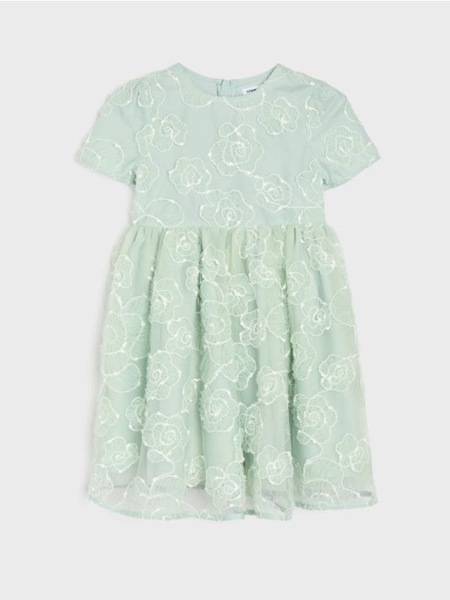 Sinsay - Tiulowa sukienka babydoll - zielony