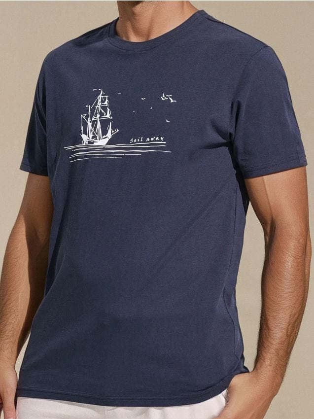 Sinsay - Tricou cu imprimeu decorativ - bleumarin