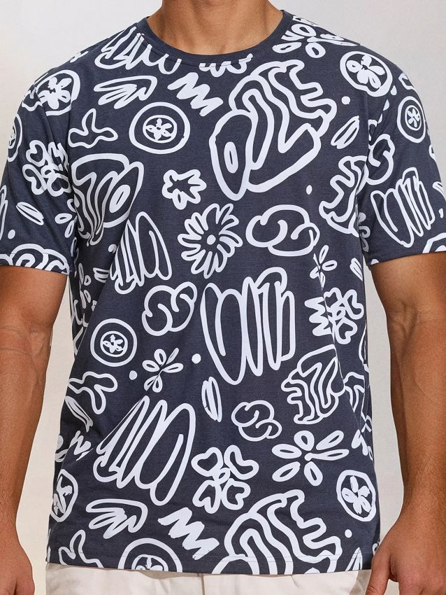 Sinsay - Tricou cu imprimeu decorativ - bleumarin